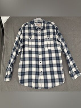 Route 66 Button Up Shirt Men's Size M Blue Black Plaid Cotton Long Sleeve